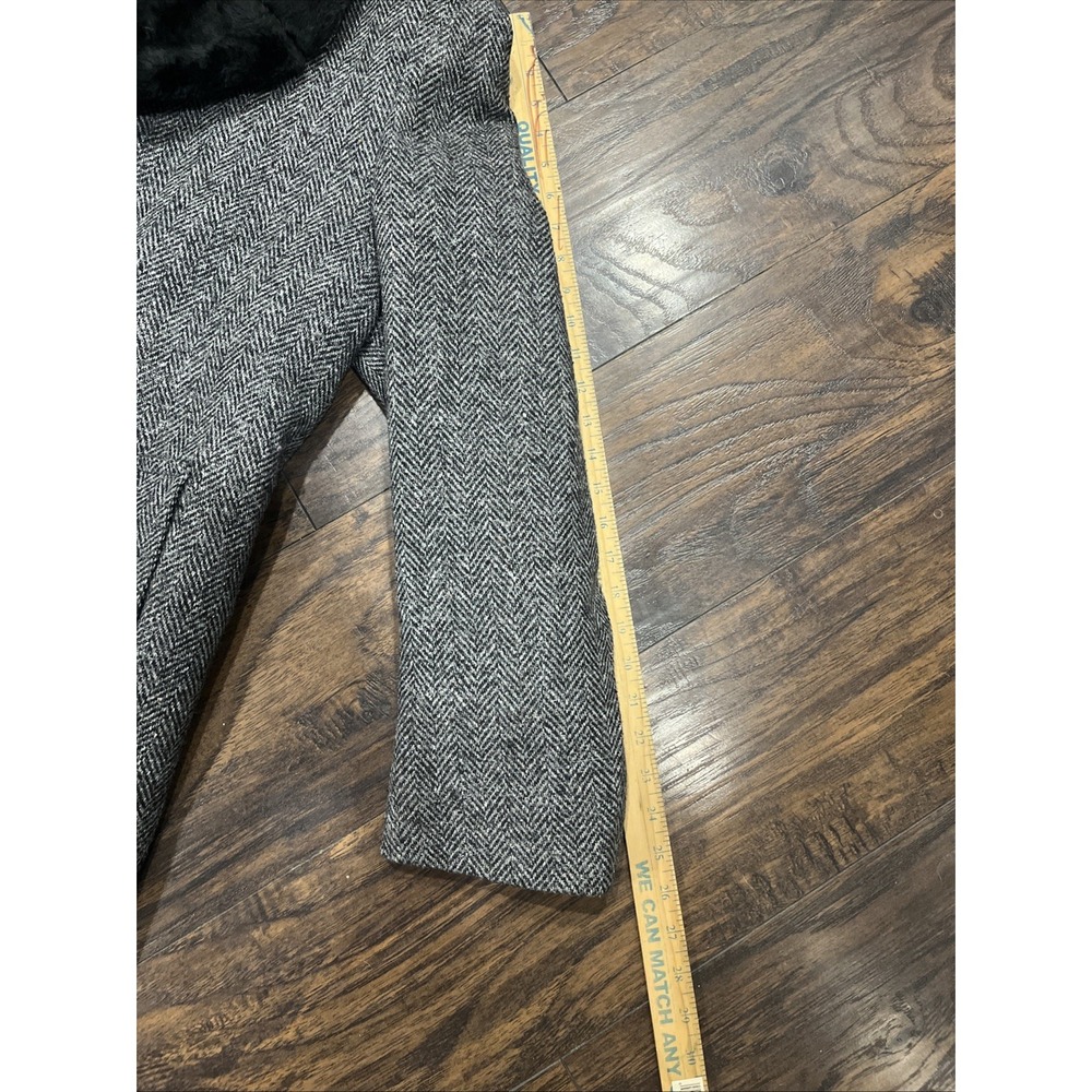 Vintage Botany Weather Topper Coat / Overcoat 40 Long Herringbone Faux Fur Lined - Picture 6 of 13